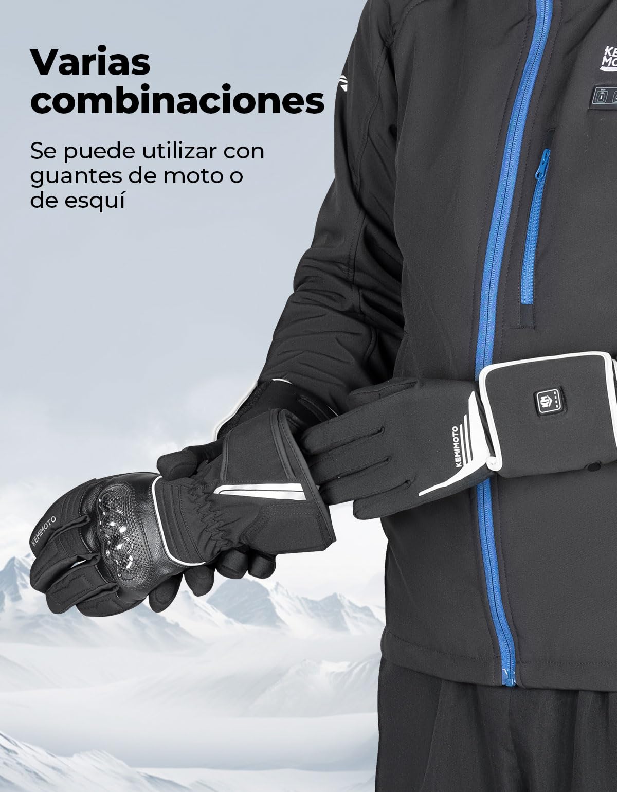 KEMIMOTO Guantes Calefactables, Guantes Térmico Invierno con Batería 2500 mAH, Guantes Cálido Ligeros Cómodos Flexibles para Moto Trabajadores Deportes Inviernos al Aire Libre Hielo Nieve