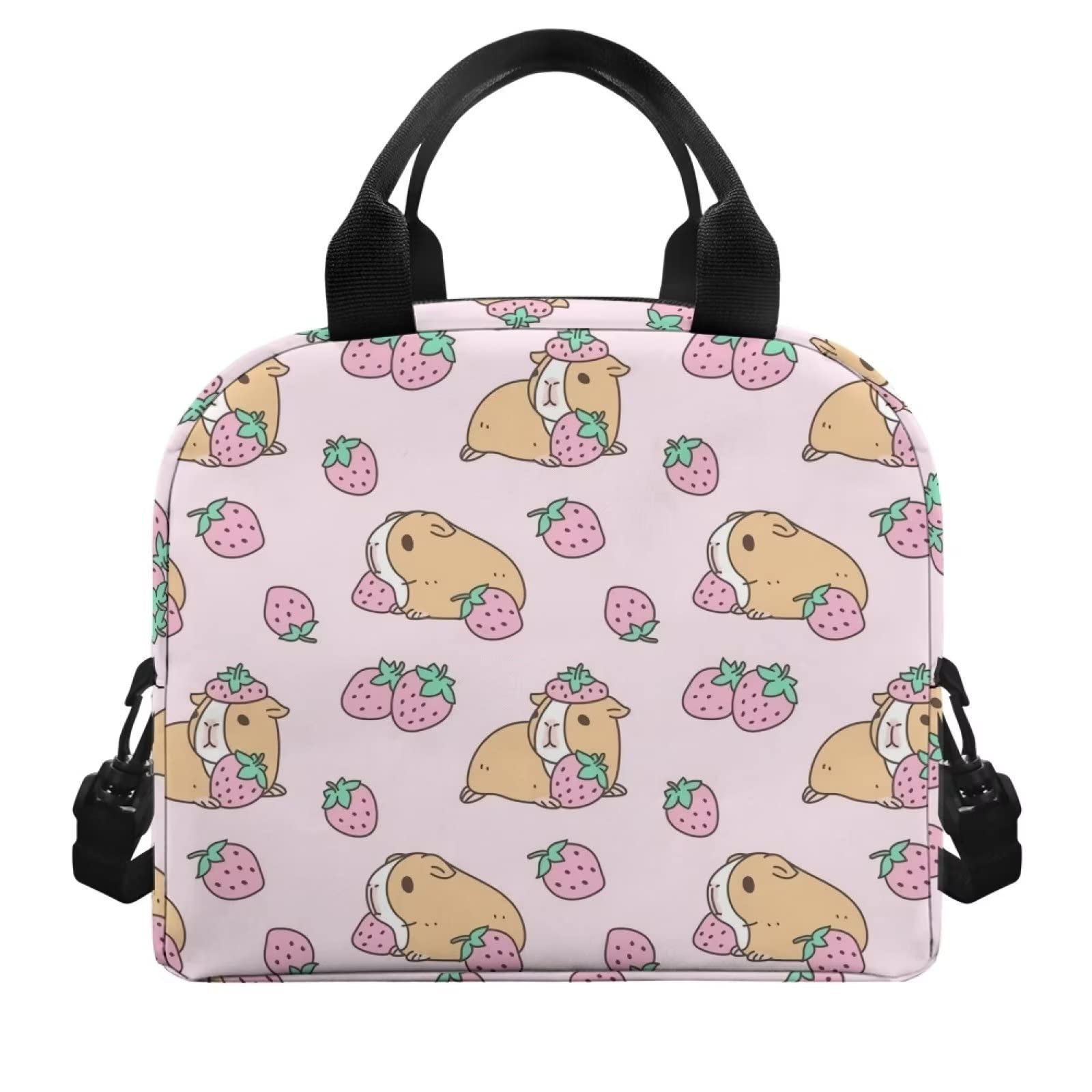 HELLHERO Cute Guinea Pig Lunch Bags for Kids Girls Insulated Coolers Lunch Box Reusable Lunch Tote Bag Snacks Containers for Women Work Picnic Outdoor with Long Strap - Image 2