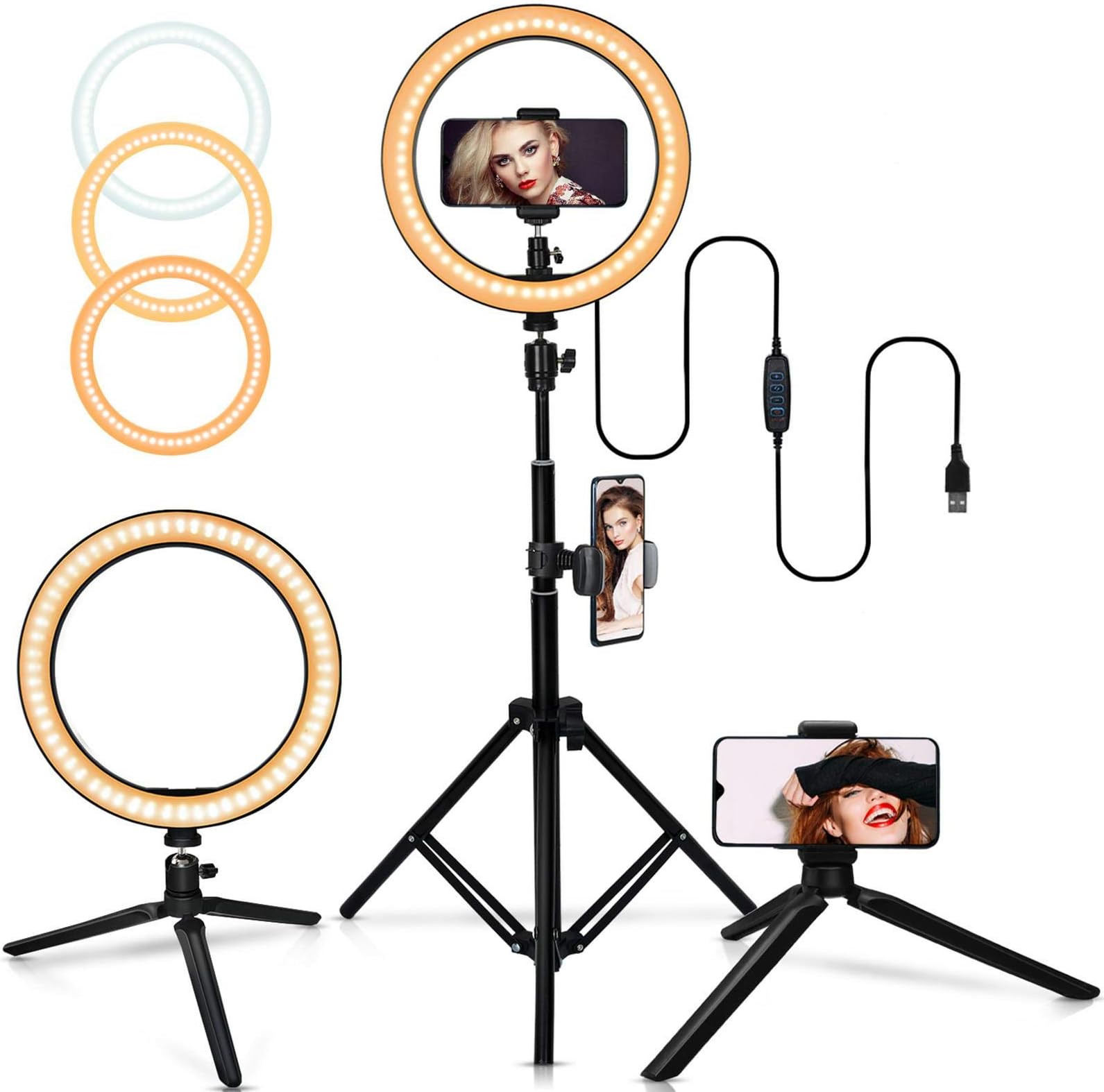 Belifu 10 Selfie Ring Light with Adjustable Tripod Stand, 3 Modes 10 Brightness Levels with 120 LED Bulbs 5500K, LED Ring Light with Phone Holder for Vlogs, Live Stream, Phone,YouTube,Self-Portrait Shooting, White, ZBD0001