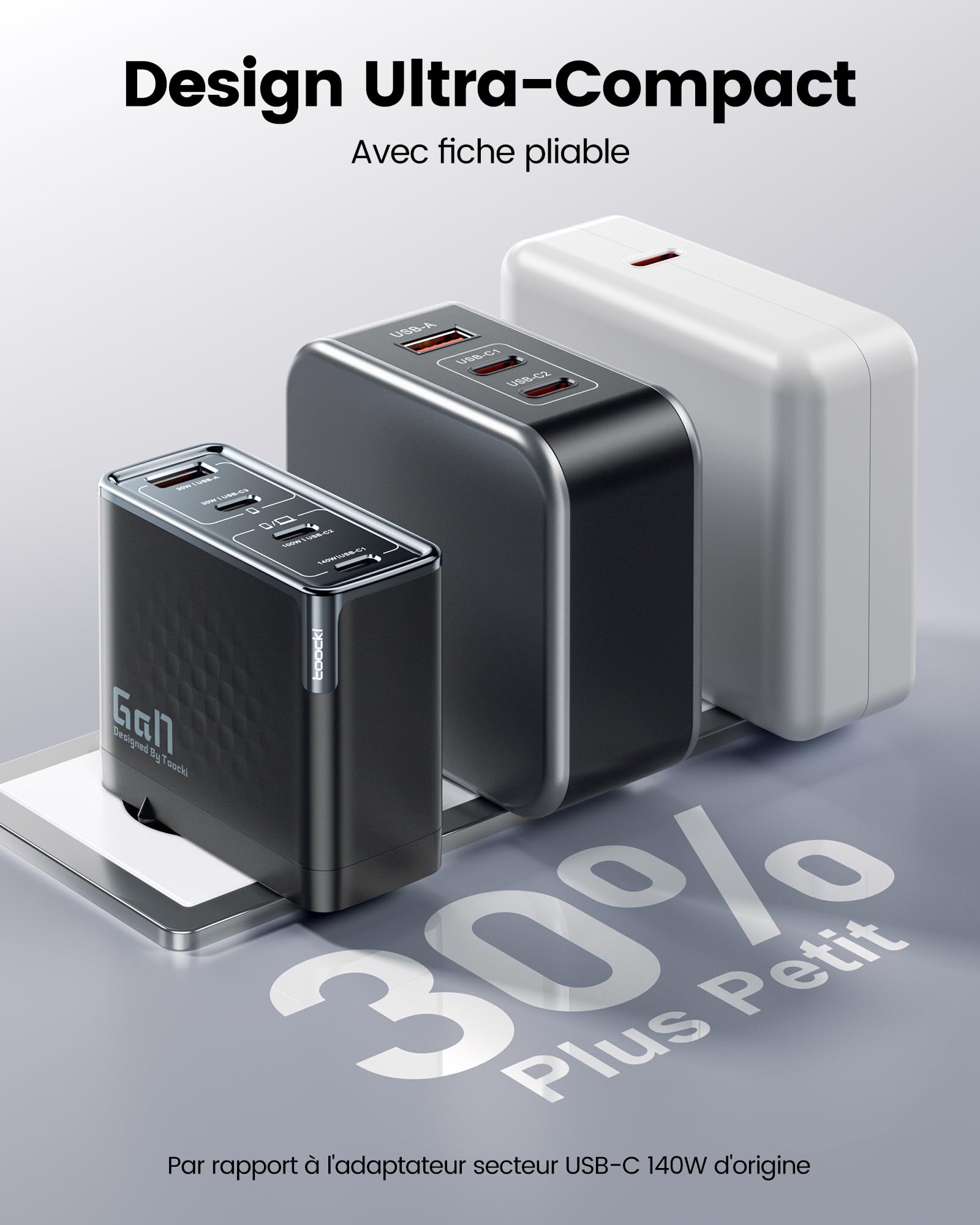 toocki Chargeur GaN 140W USB C, 4 Ports, PD 3.1, avec Câble Charge Rapide
