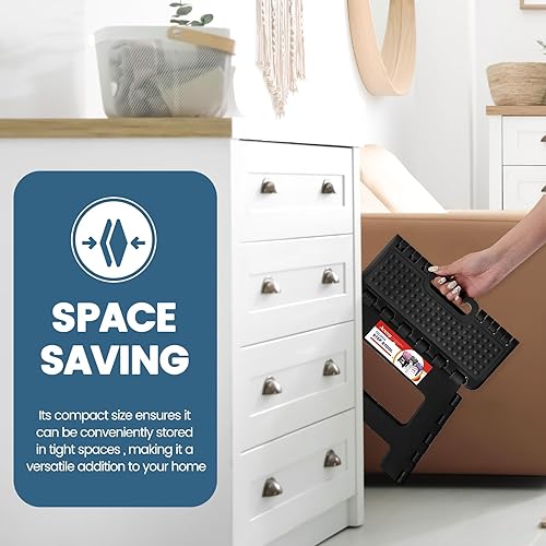 Miniatura 5 de ACSTEP Taburete plegable de 9 pulgadas, capacidad de 300 libras, taburete antideslizante con asa, taburetes plegables de plástico para niños,