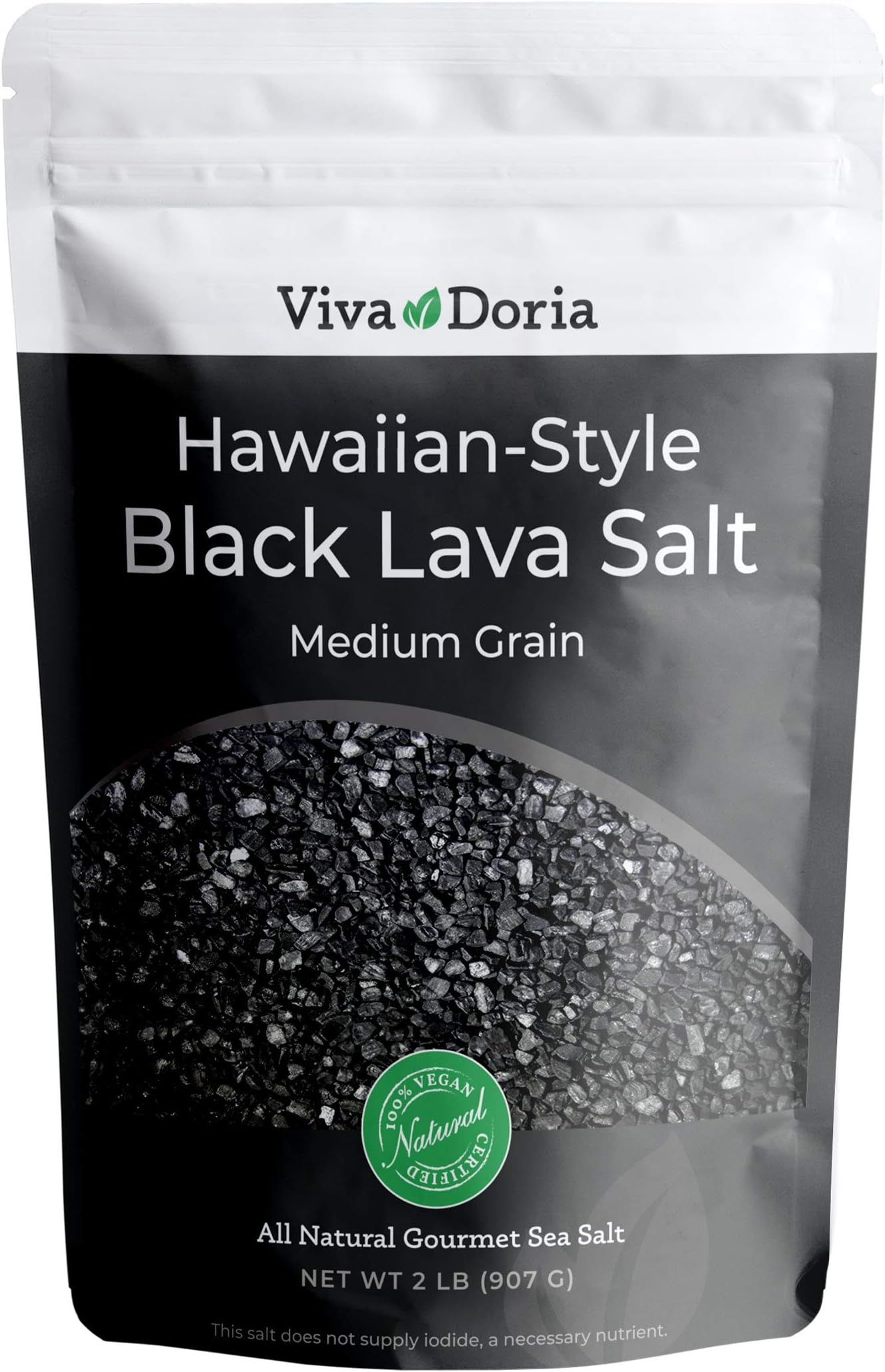 Viva Doria Hawaiian Black Lava Sea Salt - Fine Grain Volcanic Salt In 5 Oz Glass Jar