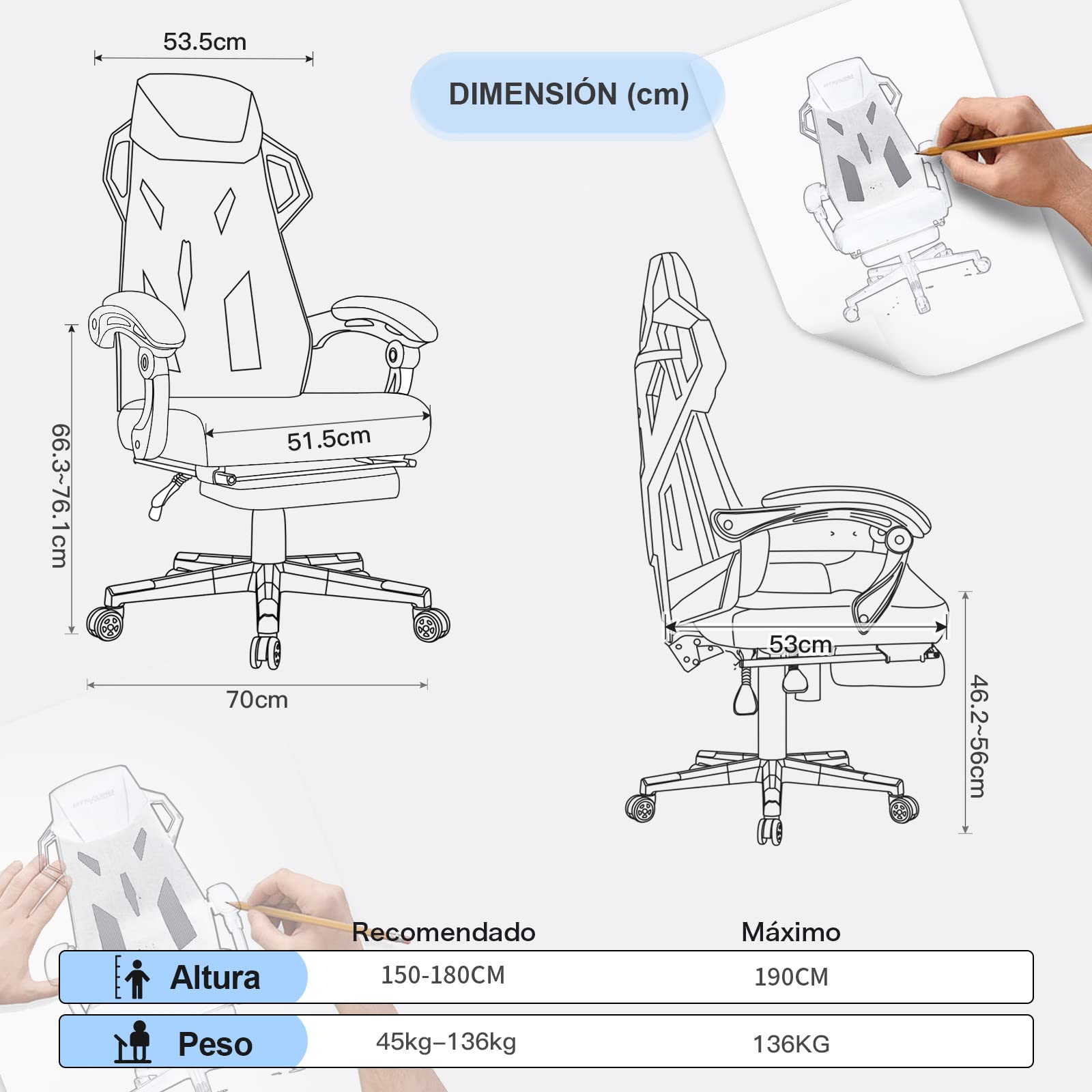 GTPLAYER Silla Gaming Reposapiés Oficina Gamer Silla Escritorio Ergonómica Ordenador con Altura Ajustable Reposabrazos Sincronizado y Cojín Lumbar Engrosado Respaldo Reclinable(Negro)