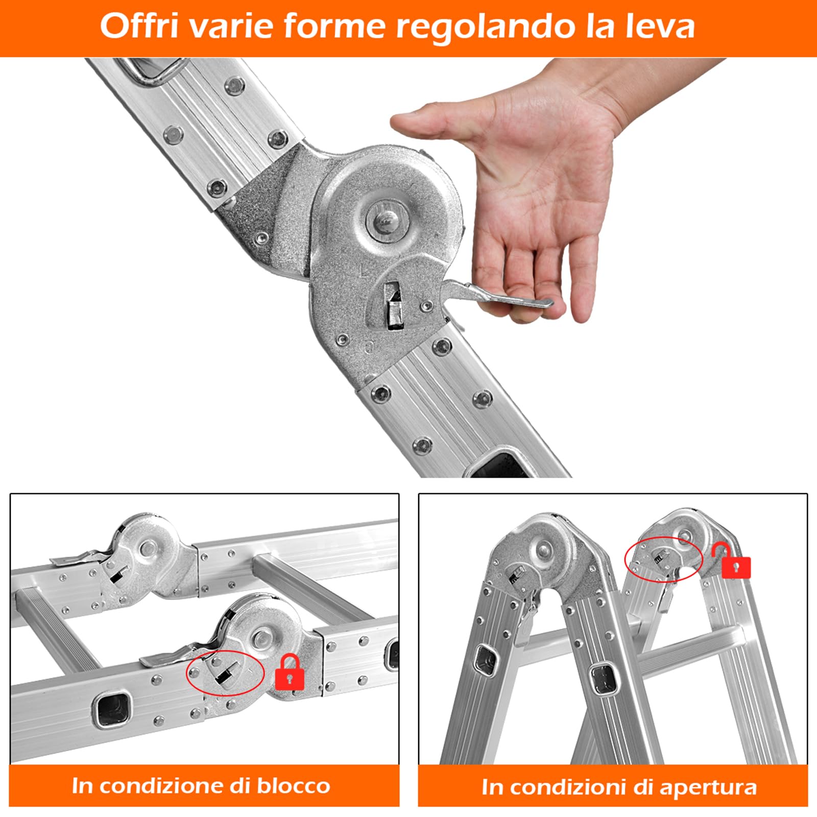 COSTWAY Scala Pieghevole Multiuso, Scala Estensibile con Struttura in Alluminio, Facile da Conservare, Piccola Scala per Uso Interno ed Esterno