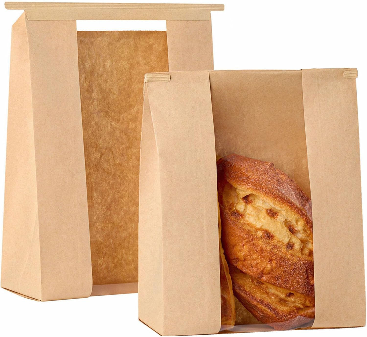 Ocmoiy 100Pcs Tin Tie Tab Lock Large Paper Bread Bags for Homemade Sourdough Bread Bags 13.7×8.2×3.5 Inch Resealable Bakery Bags with Window Thank You Stickers
