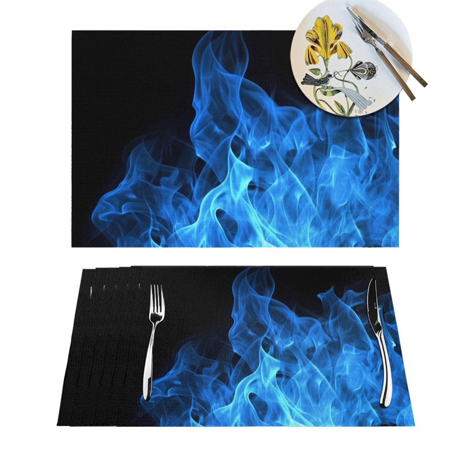 Sets de table tissés en PVC bleu flamme 30x45 cm lavables