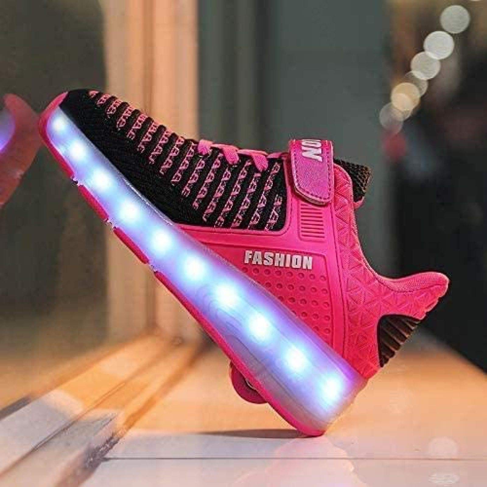 Zapatillas De Skate LED con Ruedas Dobles Zapatillas De Skate Zapatillas con Ruedas LED Niños Niños Niñas Gimnasia Al Aire Libre Zapatillas De Moda Técnica,Pink-28 EU