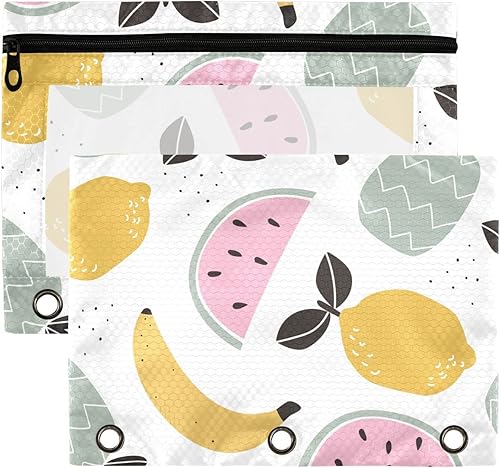 Estuche para lápices de plátano y sandía de limón para 3 anillas, bolsa transparente para lápices con cremallera suave, estuche para lápices de