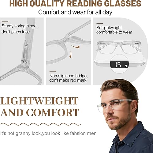 Miniatura 4 de OCCI CHIARI Gafas de lectura para hombre, con increíble comodidad, ultraligeras y marco completo