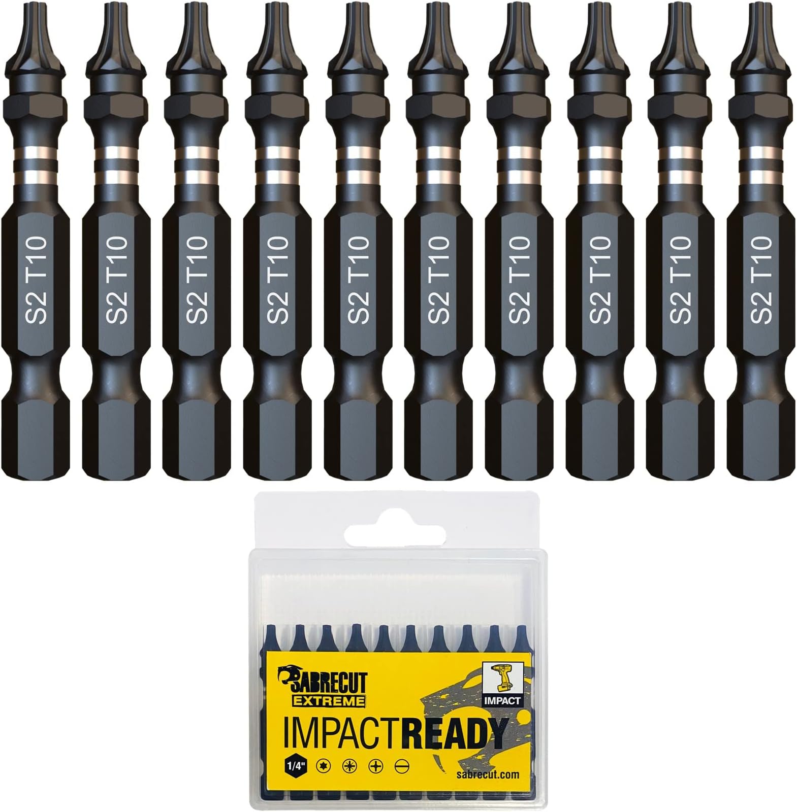 10 x SabreCut SCTX1050_10 50mm TX10 T10 Impact Screwdriver Driver Bits Set Single Ended Torx Heavy Duty Including Storage Box