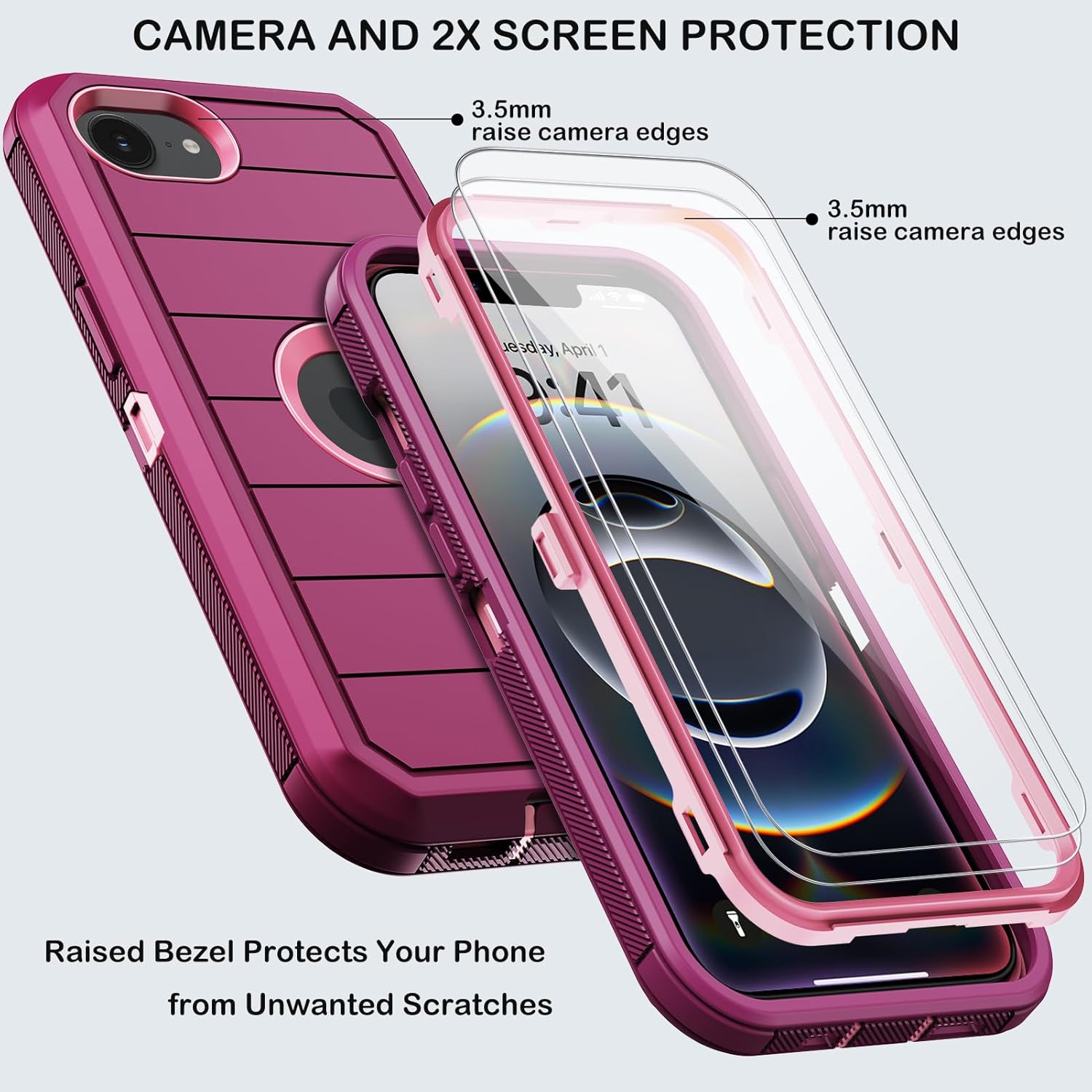 for iPhone 16e Case with Belt Clip Holster,Screen Protector X2,Heavy Duty Shockproof Drop Protection Military Grade 3 Layers Full Covered Rugged Durable Phone Cover for Apple 16e (Burgundy) - Image 2
