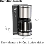 Hamilton Beach 14 Cup Programmable Coffee Maker with Easy Measure Reusable Filter, Removable 70 oz Water Reservoir, Touchscreen, Auto Shut-Off, Drip Coffee Machine, Black & Stainless Steel, 46220 | Easy Measure Light Up Reusable Filter | Removable 70