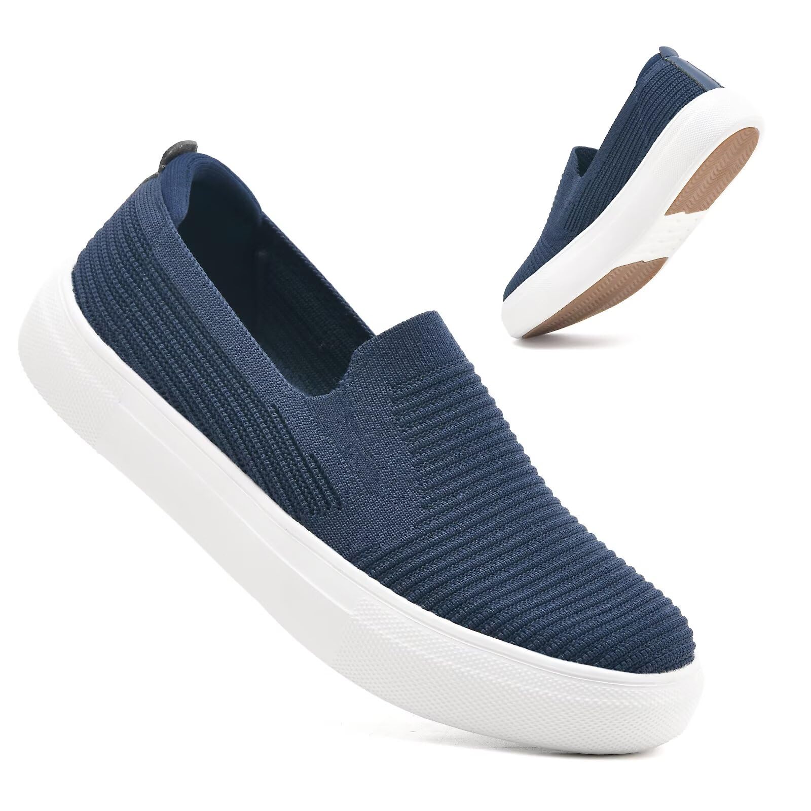 konhill Loafers für Frauen Slip auf Walking Schuhe Stricken