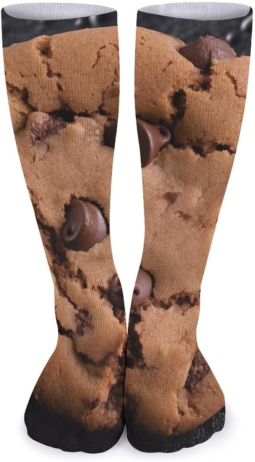 Breathable Crew Sock, Moisture Wicking, Athletic Calf Socks, Cozy | Chocolate Cookie Compression Socks for Women Men, Lightweight High Work Socks for Business, Casual