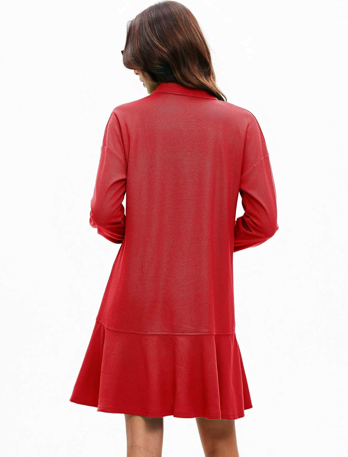 Women's Polo Dress Long Sleeve Collared V-Neck Ruffle Hem Mini Dresses for 2026 Spring - Image 6