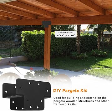 Ertuohg 2 Pcs Pergola Kit T Shaped 4x4 (Actual Size 3.57x3.57), Heavy Duty Woodwork DIY Pergola Brackets Kit, 4x4 3 Way T Bracket for Pergolas and Gardens, Matte Black