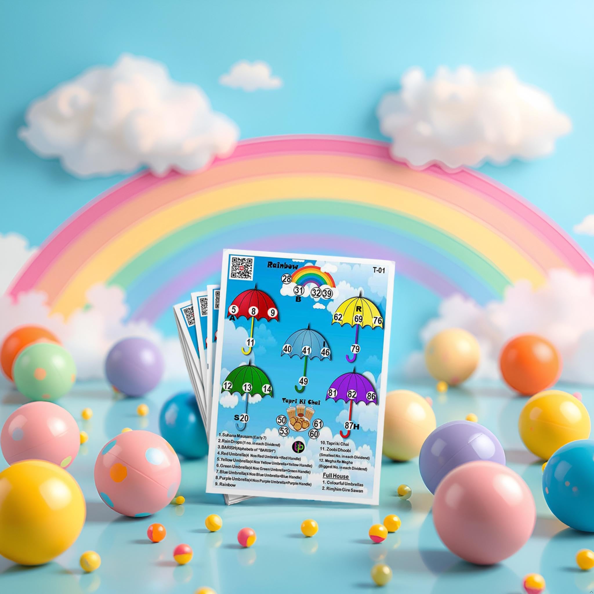 UltPult Tambola Monsoon Sawan Tambola Tickets - Umbrella Theme - English | Festive & Fun Bingo Housie Cards for Rainy Season Celebrations | for Kitty Parties & Themed Events (Set of 15 Tickets) 4