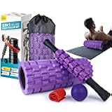 5 in1 Foam Roller Set, High Density Deep Tissue Massager for Muscle Massage, Massage Roller, Massage Ball, Resistance Band for Whole Body Physical Therapy Deep Muscle Massage (Purple)