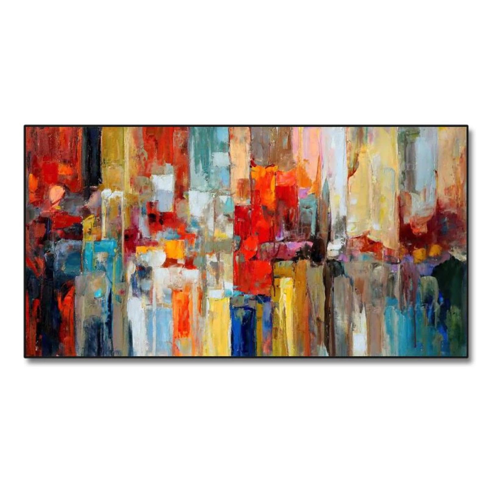 Uudezo With Black Frame Large Abstract Painting Colorful Decoration Oil Painting On Canvas Posters And Prints Wall Art Pictures For Living Room 95X190cm/(38X75inch)