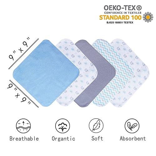 Miniatura 4 de Viviland Toallas y paños de bebé, juego de toallas de baño suaves y absorbentes, toallas con capucha de elefante con 5 paños de cara infantil (6