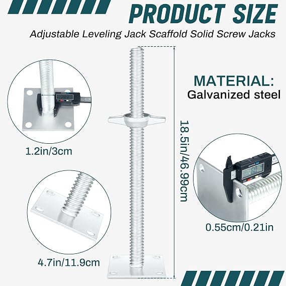 Zonon 4 Pack 18 Inch Adjustable Leveling Jacks Scaffolding Hollow Screw Jacks with Base Plate for Baker Style Scaffolding Baker Scaffold