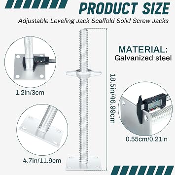 Zonon 4 Pack 18 Inch Adjustable Leveling Jacks Scaffolding Hollow Screw Jacks with Base Plate for Baker Style Scaffolding Baker Scaffold