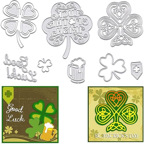 Troqueles de corte para el día de San Patricio para hacer tarjetas, trébol, cerveza, troqueles de cerveza, San Patricio, palabras de la suerte,