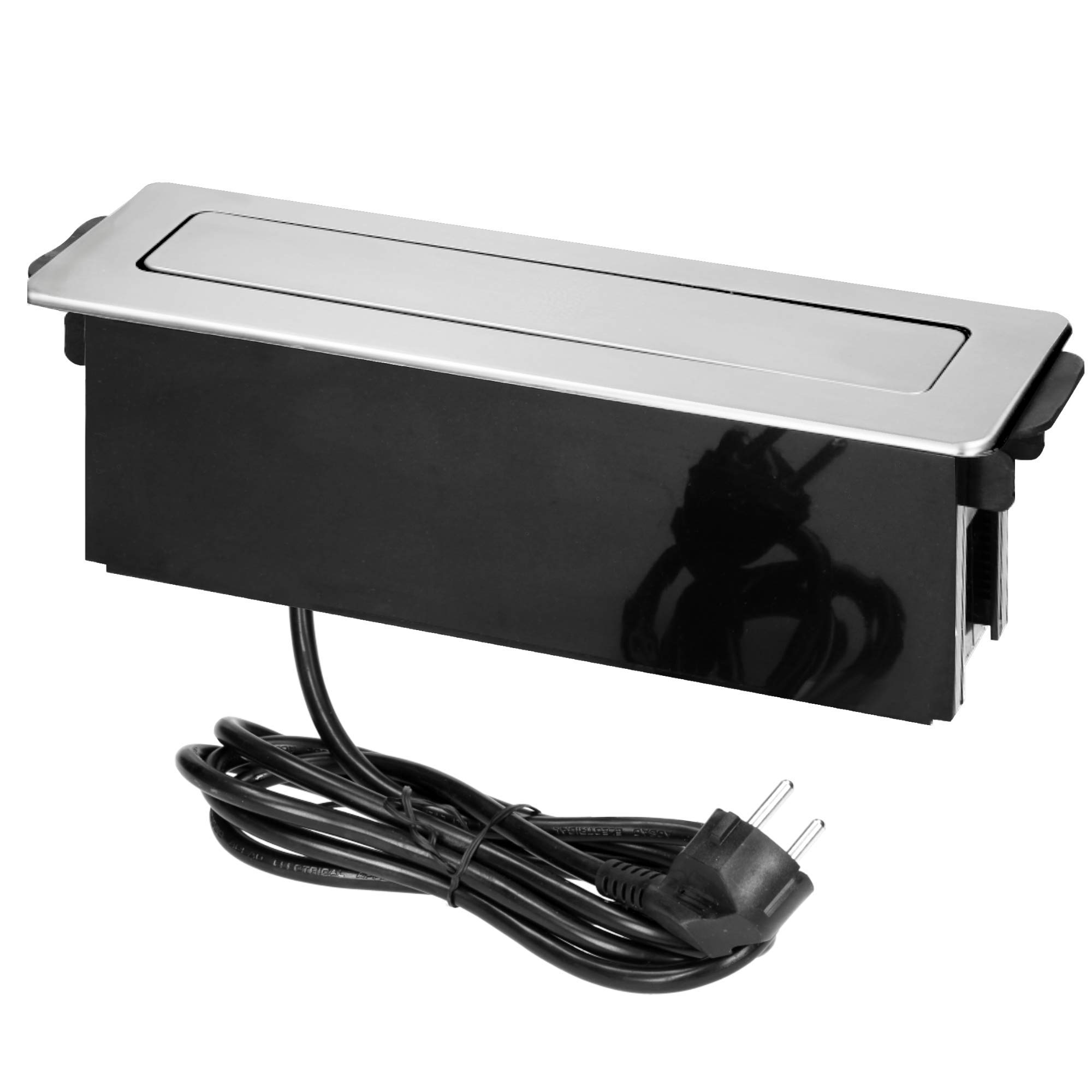 ORNO Regletas Enchufes Enchufe con USB Elegante Carcasa con Panel INOX De Acero Inoxidable con Tres Enchufes F con Conexión A Tierra Y 2 Entradas USB (3 Tomas de Corriente)