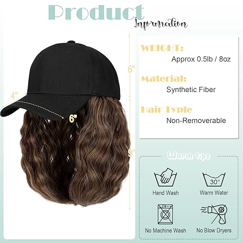 Miniatura 4 de Peluca de gorra de béisbol para mujer, gorra de béisbol con extensiones de cabello, gorra ajustable adjunta de 15 pulgadas, peluca sintética corta y
