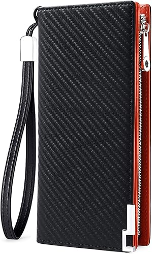 Huztencor Carteras largas para hombre billetera plegable de cuero con bloqueo RFID y cremallera Cartera RFID