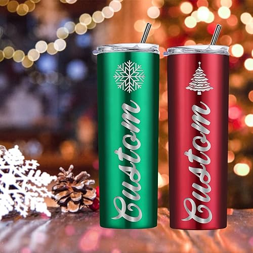 Miniatura 6 de Vasos ajustados personalizados de 20 onzas regalo para Navidad vasos de acero inoxidable personalizados con tapas y popotes grabado láser gratis 16