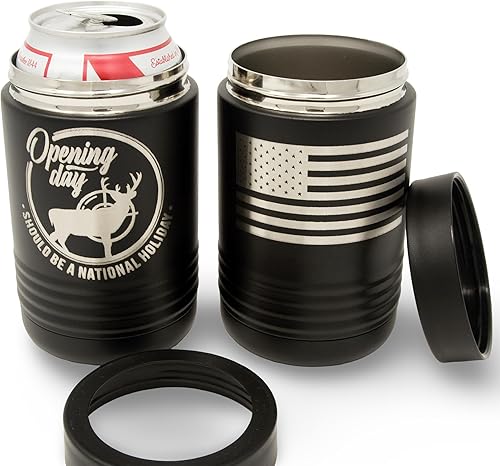 Thomas and Son - Cold Beverage Can Cooler - Engraved Open Season Hunting Can Holder - Double Wall Insulated Can Cozy Sleeve - Hunting Gifts for