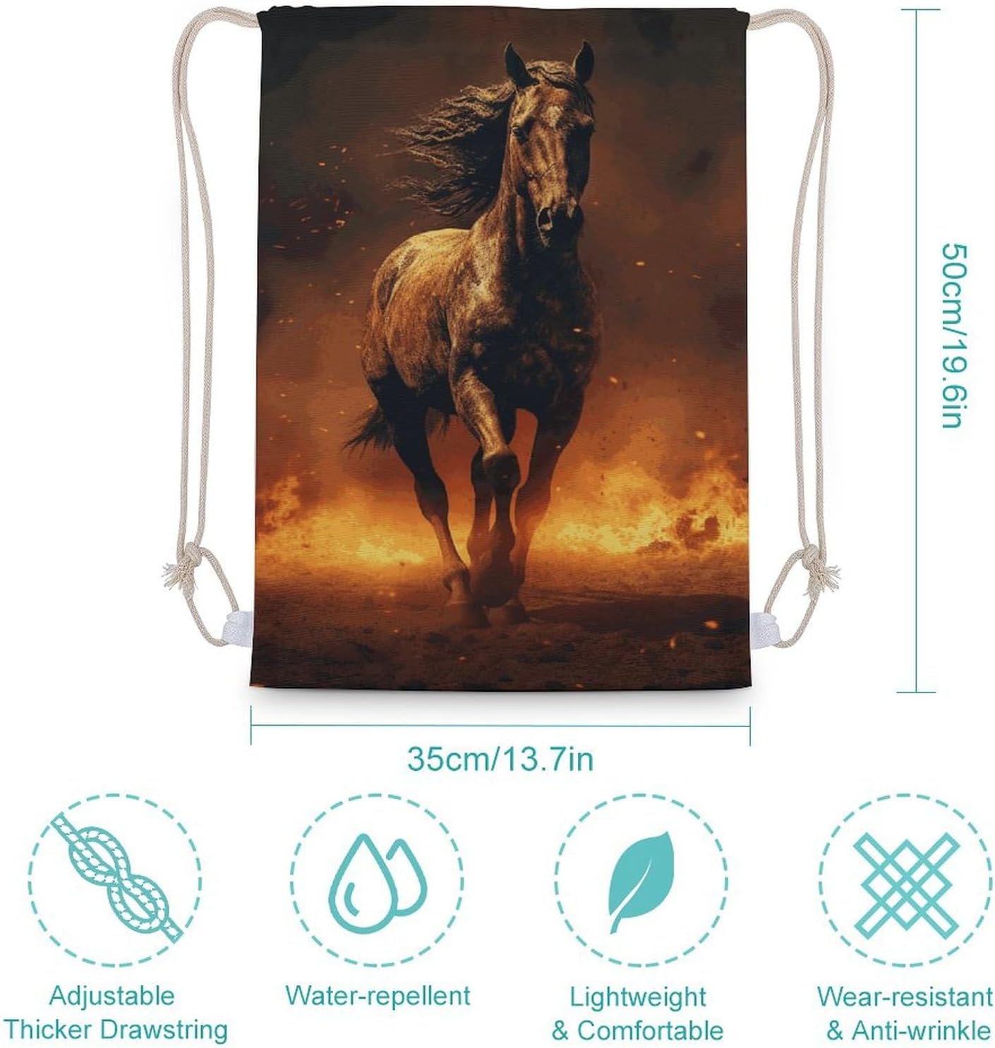 Drawstring Backpack Flame Horse Printed Sport Gym Drawstring Bag Lightweight Cinch Sacks Backpack Drawstring Bags for Yoga Sport Gym Beach Travel Backpacks