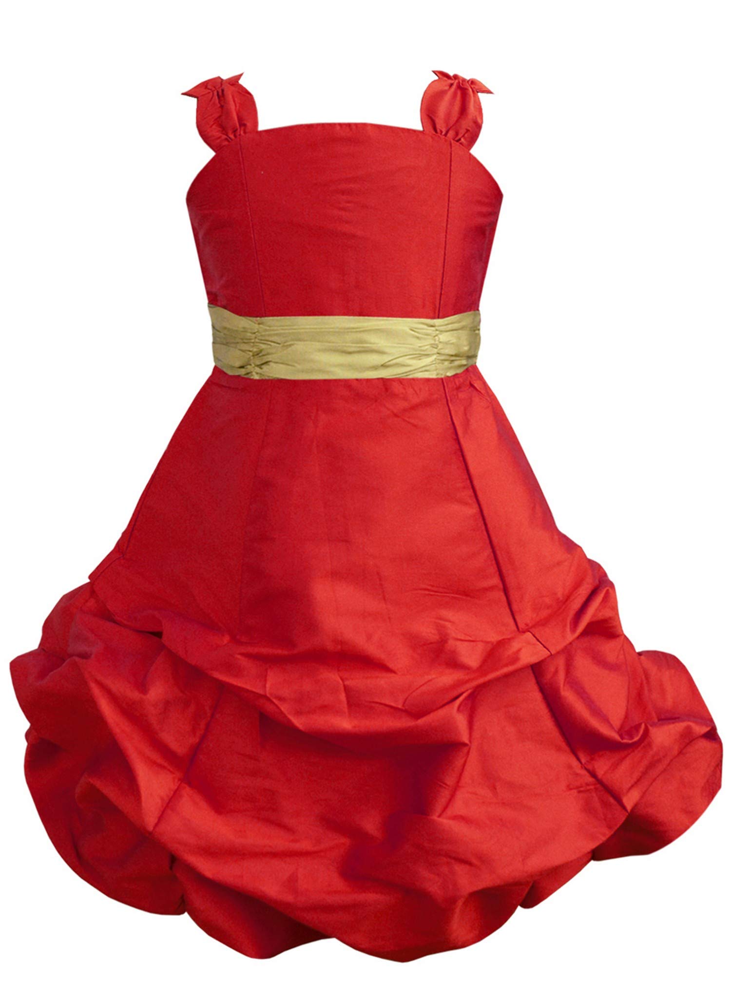 A.T.U.N. (ALL THINGS UBER NICE) Girl's Polyester Bubble Hem Knee-Length Special Occasion Dress (BGWN_Scarlet-Golden_13-1