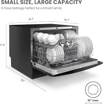 COMFEEAo Countertop Dishwasher, Energy Star Portable Dishwasher, 6 Place Settings, Mini Dishwasher with 8 Washing Programs