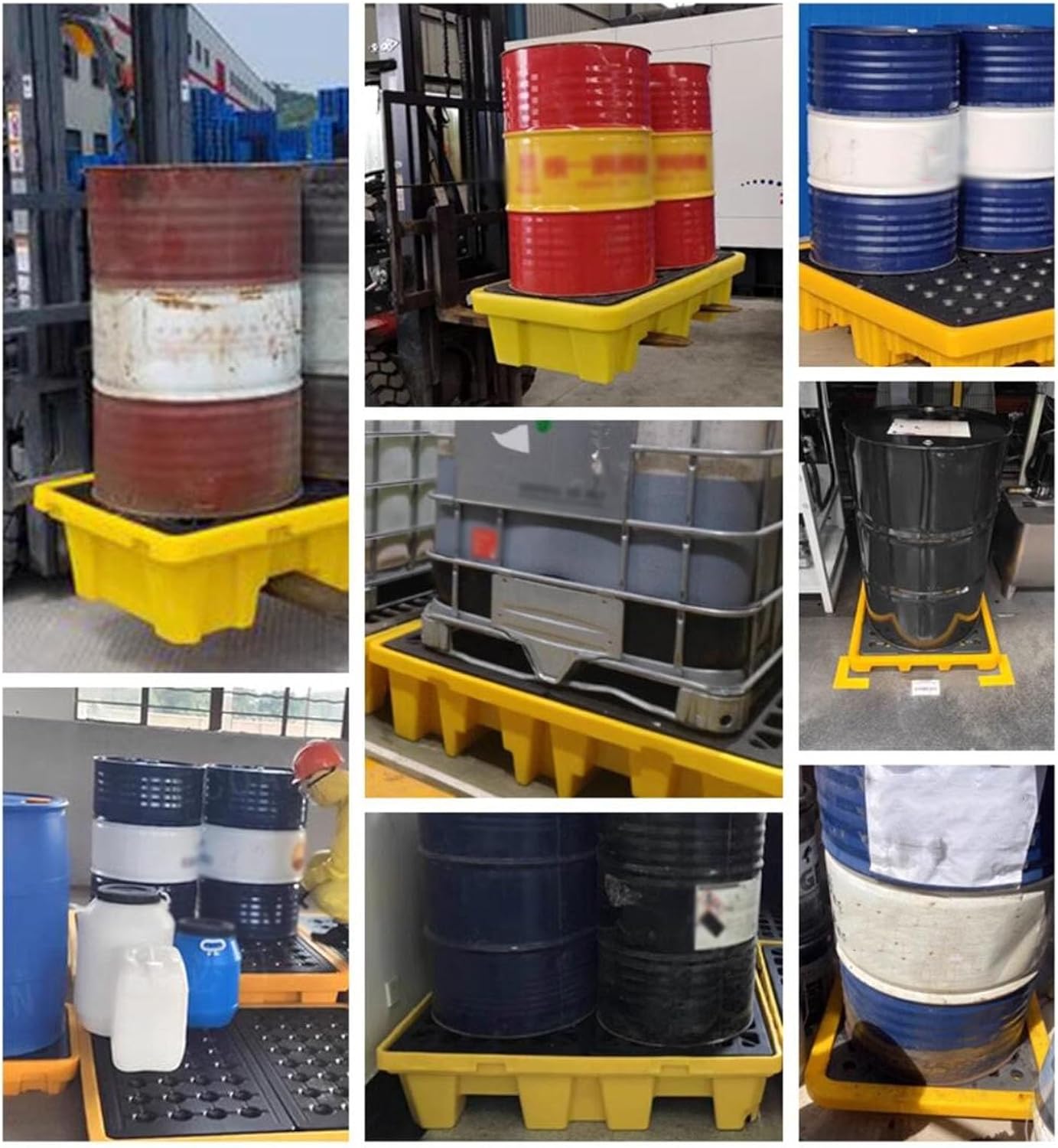 Industrial Oil Drum Spill Containment Pallet, Stackable Polyethylene Anti-Spill Platform with Detachable Grates, Heavy-Duty Load Capacity Tray (530x430x110mm)