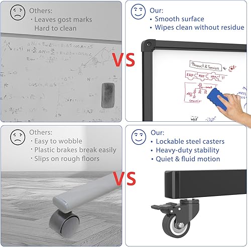 Miniatura 4 de Rolling Whiteboard on Wheels, Double-Sided Magnetic Dry Erase Board with Stand, Mobile White Board for Office, Classroom, Home (32" x 48")