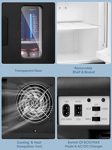 FOHERE Mini Frigo 2 in 1, Frigorifero Portatile da 15 Litri con Funzione di Raffreddamento e Riscaldamento, 12V DC/220V AC per Auto, Uffici e Camere da Letto, Modalità Eco & Max - 7