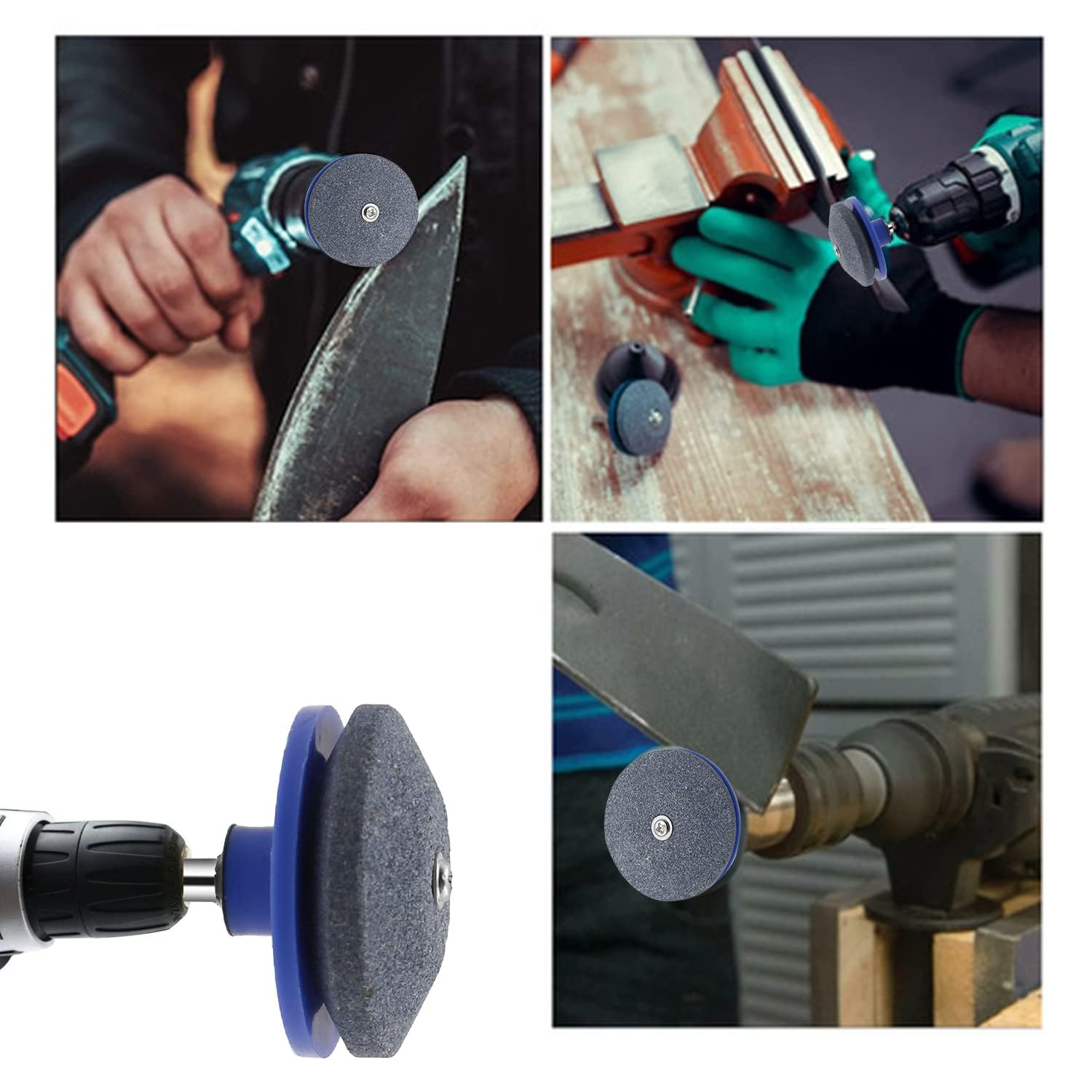 Affilacoltelli per Tosaerba,4 PCS Affilatrice Testa Affilatrice Universale Affilacoltelli Multifunzione Smerigliatrice da Giardino Pietra per Trapano Elettrico Kit di Riparazione per Trapano a Mano