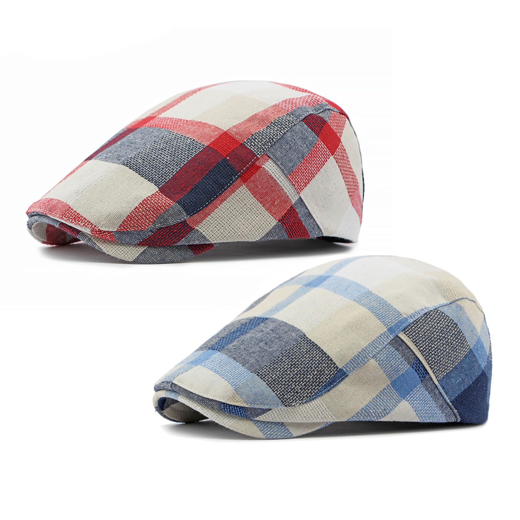 Zlslz Men's Rb12 2 Pack Plaid Cotton Flat Newsboy Ivy Cabbie Golf Gatsby Cap Hat, M