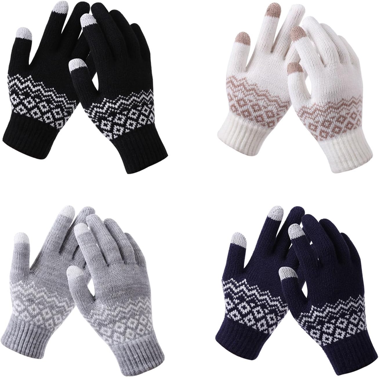 4 Pairs Winter Gloves for Women Men, Warm Knit Gloves Touchscreen Gloves Texting Gloves with Elastic Cuff - Image 2