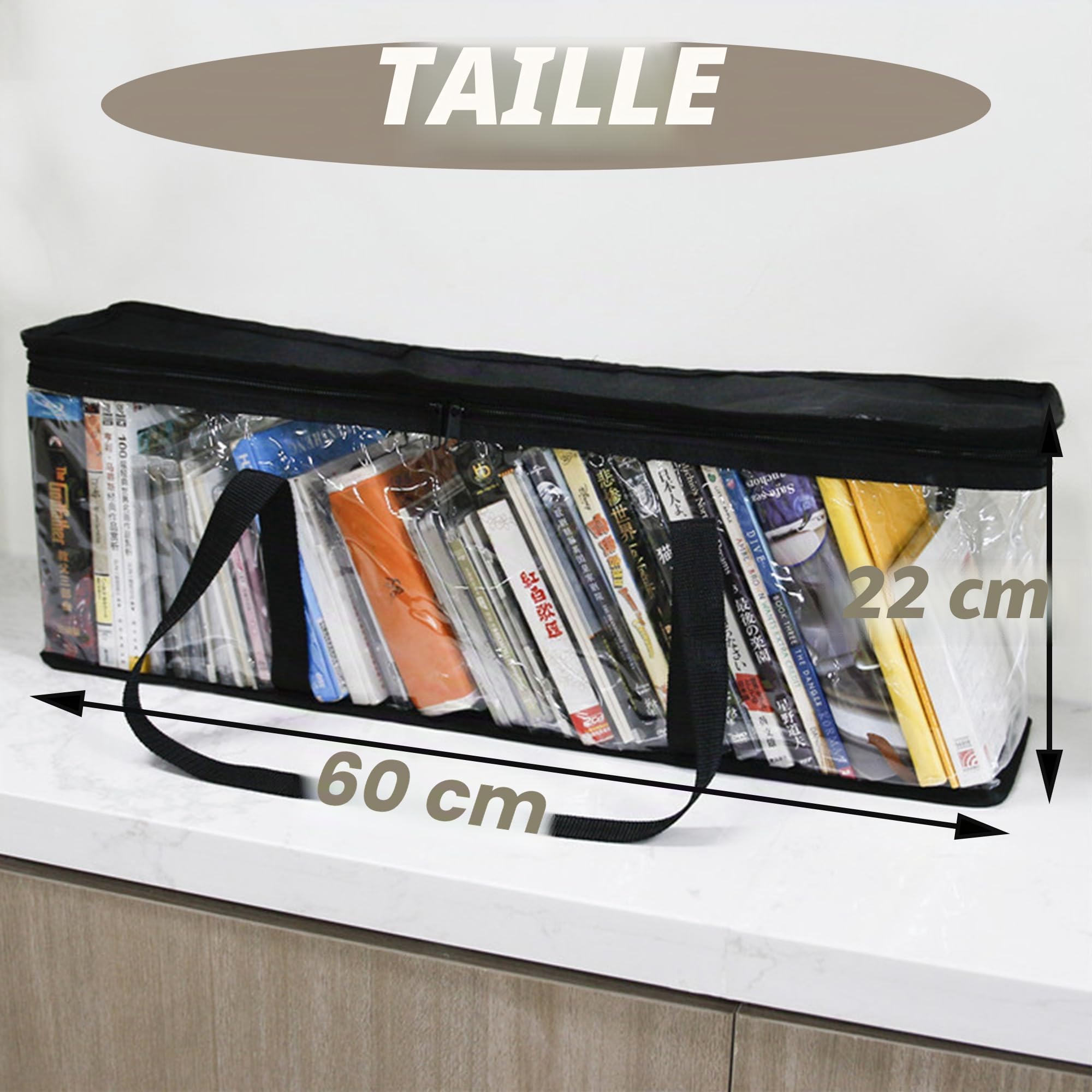 Lot de 2 Sacs De Rangement Pour Dvd, Étuis De Empilables Portables Pour Cd, Jeux Vidéo, Livres, Résistant À L'eau, En Pvc Transparent, Pour Films/Vidéo/Jeux/Blu-Ray/Musique (60x22x15.2cm)