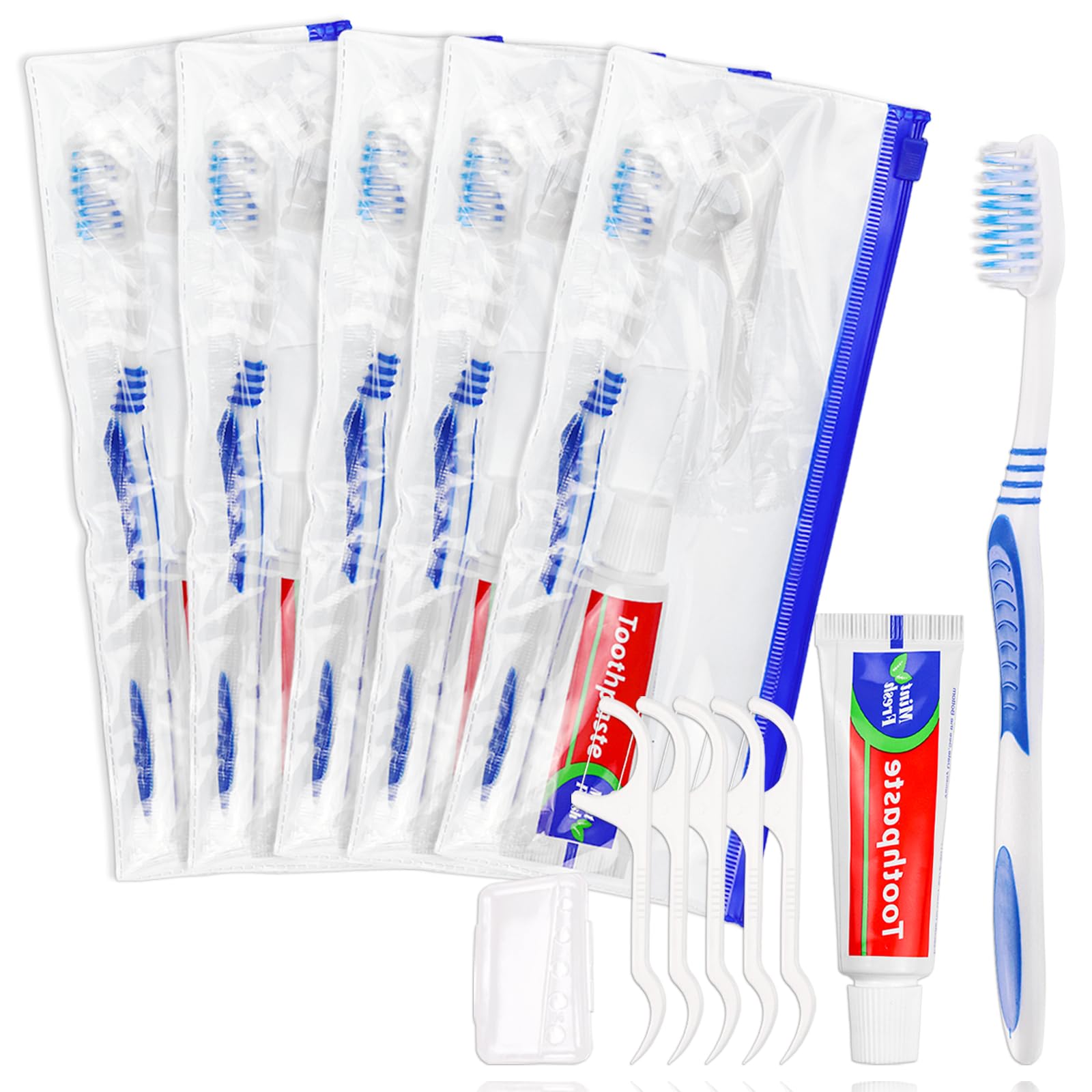 Set di 50 spazzolini usa e getta con dentifricio, kit da viaggio con sacchetto di plastica con cerniera, copertura per testina per spazzolino interdentale, 25 grammi, spazzolino da denti