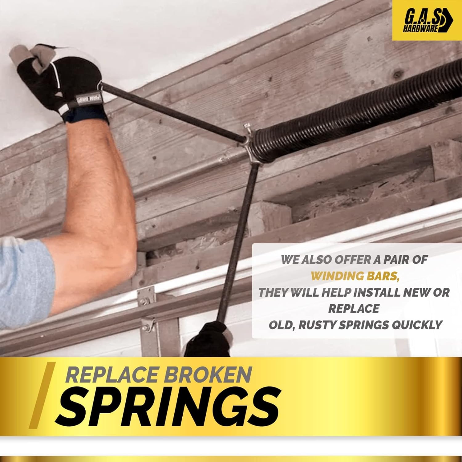 G.A.S Hardware Garage Door Torsion Springs 250x1.75x39, Includes 1” Steel Bearing and Winding Bars, Left Hand Wound Replacement for Right Side of Garage Doors (Color Cone: Black) : Tools & Home Improvement
