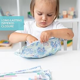 Bumkins Disney Travel Bag, Toiletry, TSA Approved Pouch, Zip Bag, Quart Size Airline Compliant, Clear-Sided, Baby, Diaper Bag Organization, Makeup, Accessories, Packing, Set of 3 Sizes, Aloha Stitch