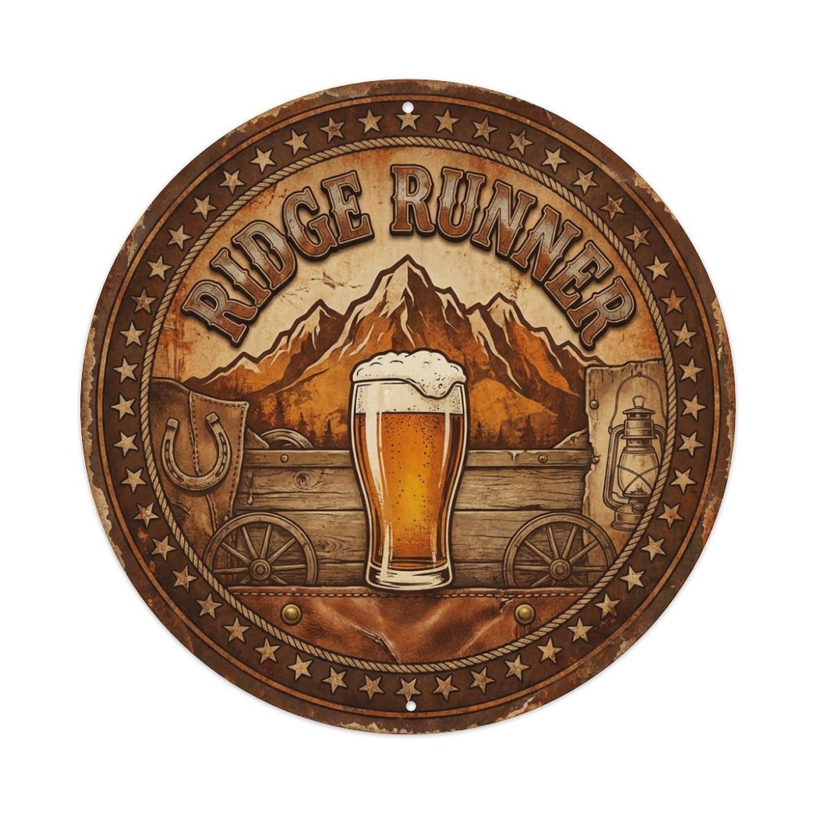 Vintage Beer Western Cowboy Ridge Runner Retro Bar for Pub Metal Tin Sign