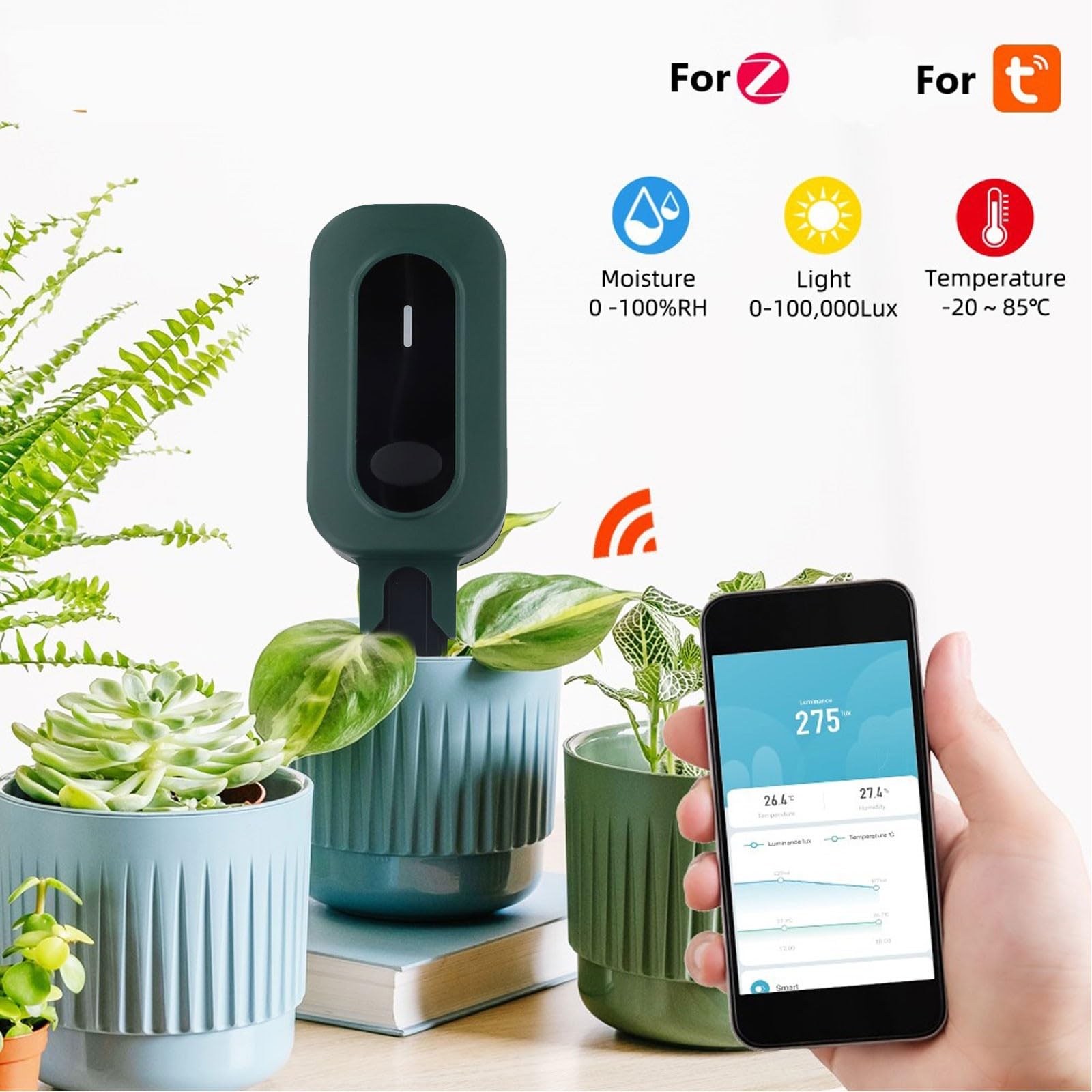 Per Tuya WiFi 3 in 1 Sensore di umidità del suolo con rilevamento di temperatura e umidità per il monitoraggio avanzato delle piante tramite app