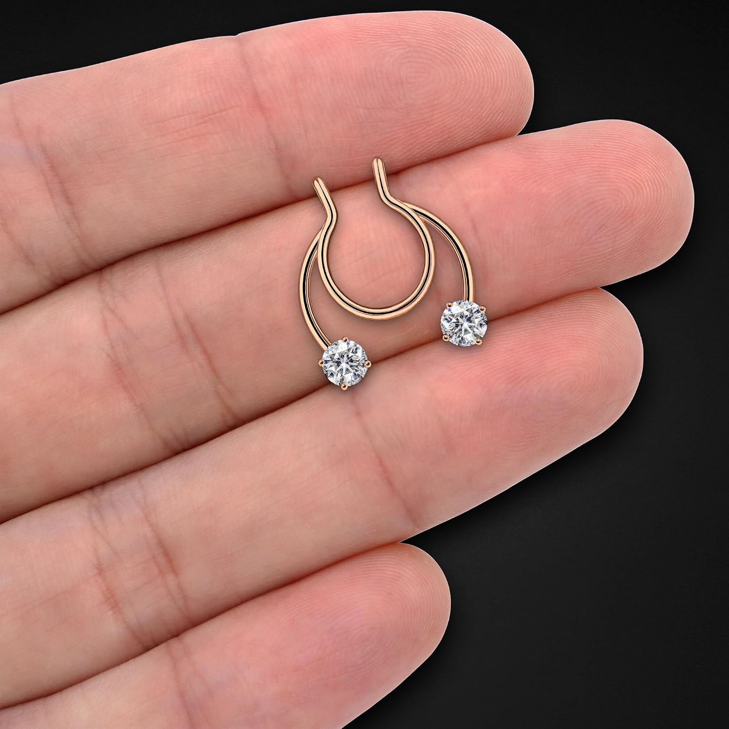 Surgical Steel Septum Cuffs with Zirconia Crystals, Non-Piercing Hugger Temporary Nose Fashion