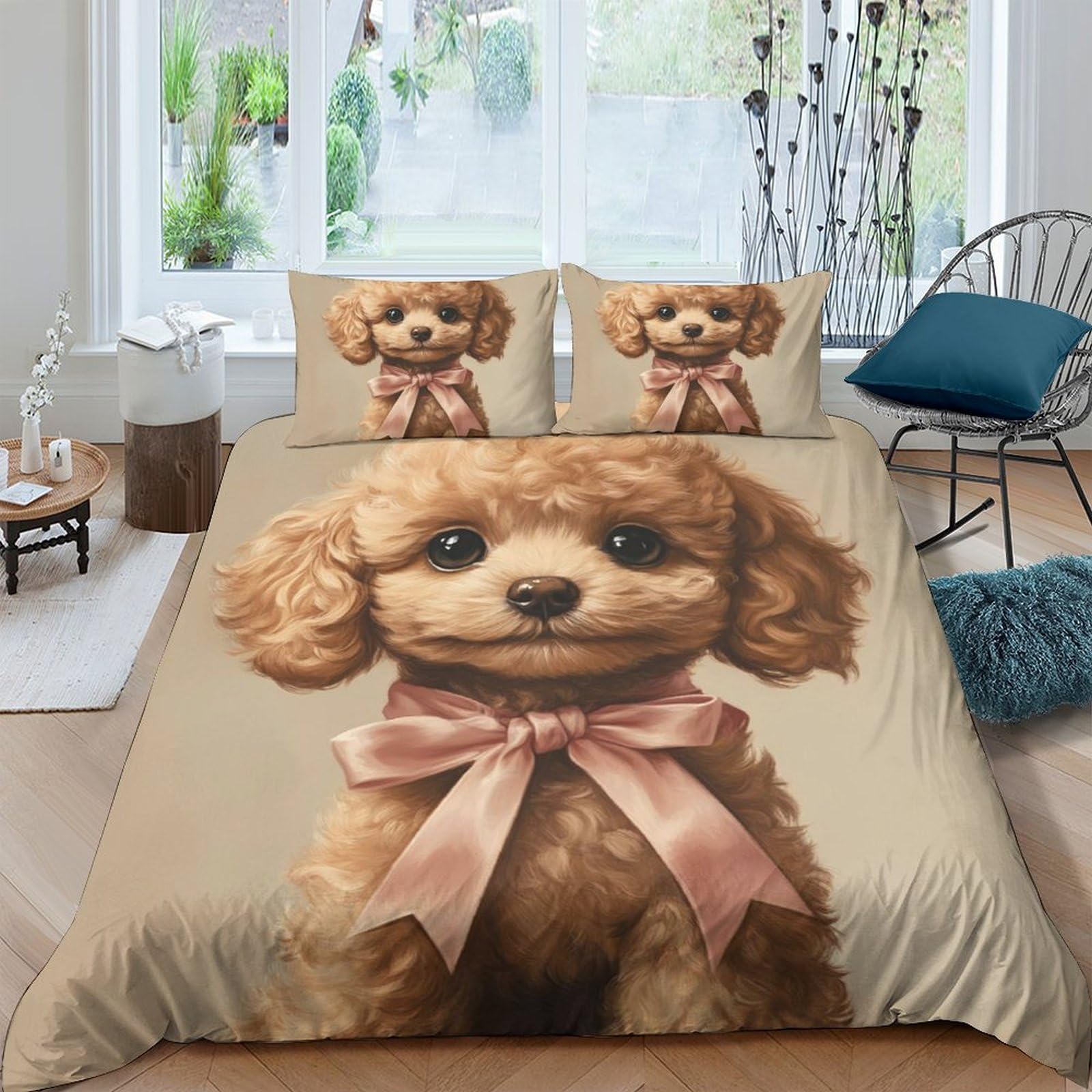 Ctjqhvkz Style-5 3D Printed Brown Puppy Bow Fitted Sheet Microfiber Soft Breathable Dog Bed Cover For Bedroom Guest Room Mattress Decor Single（135X200cm）
