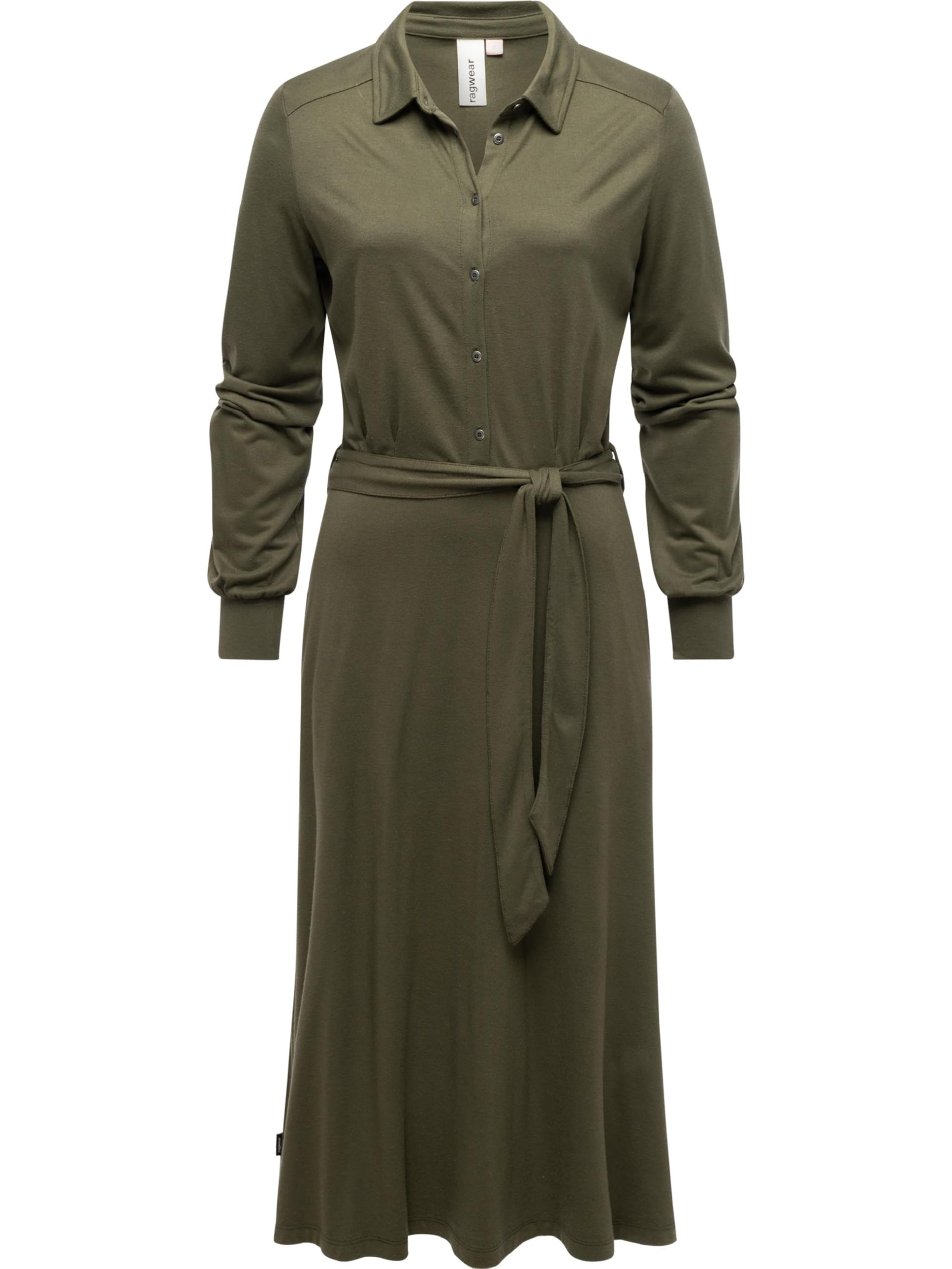 Ragwear Damska sukienka z długim rękawem sukienka midi elegancka sukienka z dżerseju z paskiem w talii Plantee XS-XXL